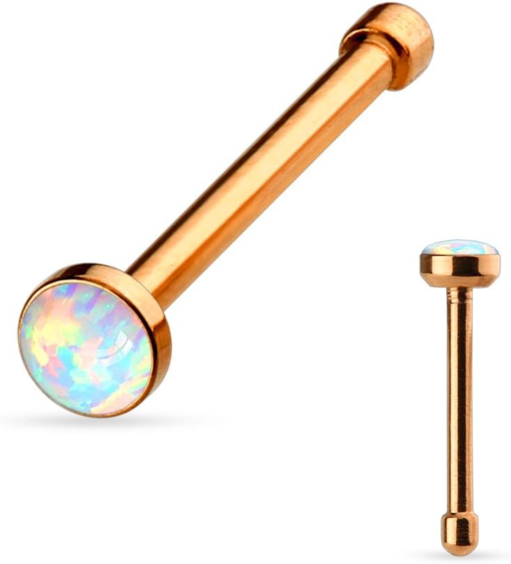 FifthCue 20G Synthetic Opal Set Flat Top PVD Over 316L Surgical Steel L bend Stud Nose Rings - Image 1